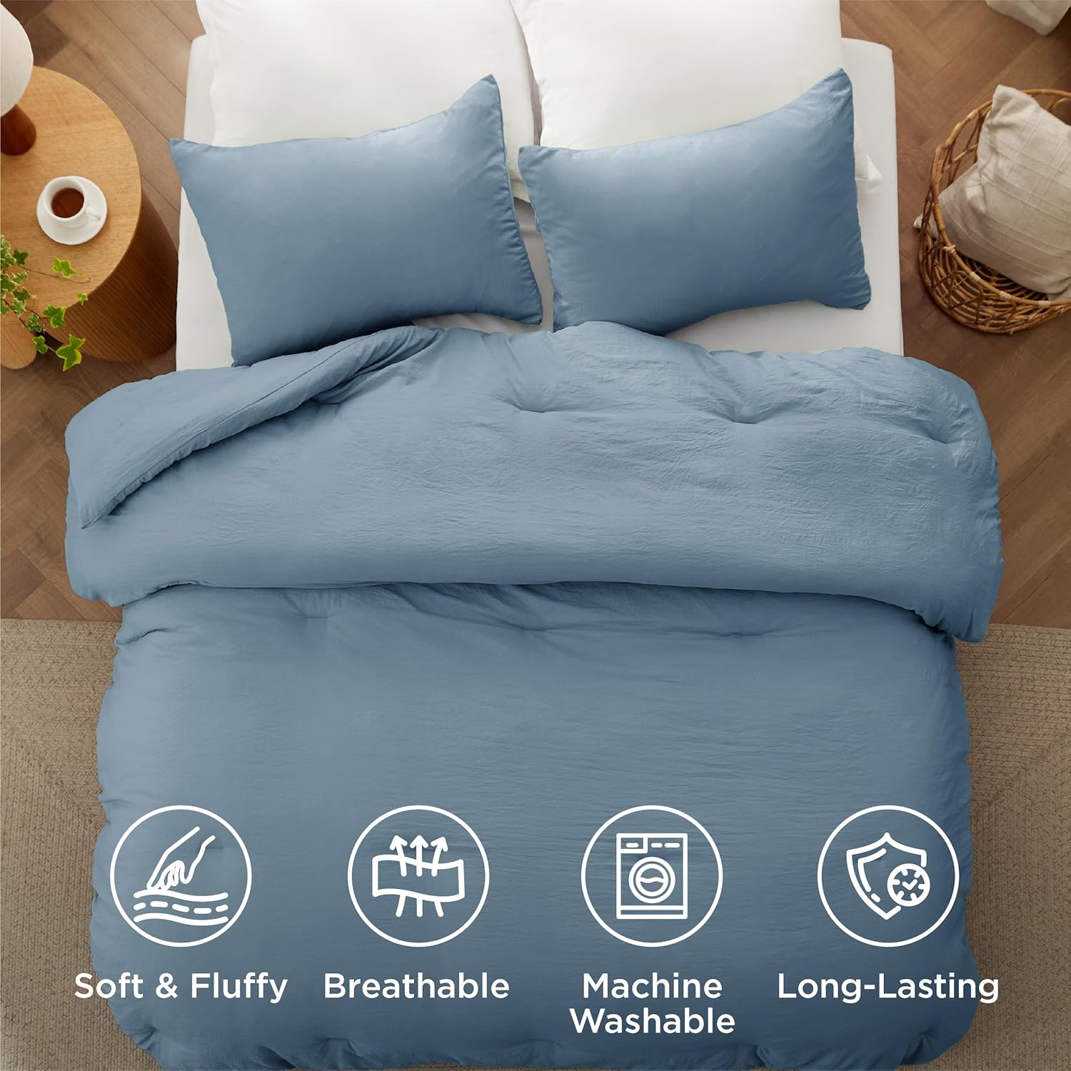 Bedsure King Comforter Set, Dusty Blue Soft Prewashed Bedding for All Seasons, 3 Pieces GentleSoft™ Bed Set, 1 Lightweight Comforter (104x90) and 2 Pillowcases (20x36)